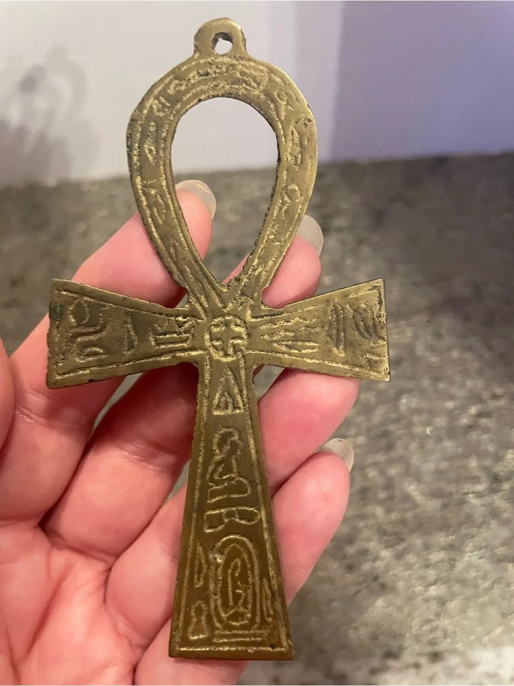 Vintage Brass Egyptian Ankh Wall Hanging. “Key of Life”, Engraved Hieroglyphics
